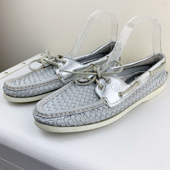 Sperry Top-sider Woven‎ Grey and Metallic Silver Slip-on Boat Shoes  10 - Picture 1 of 5